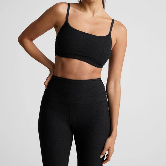 Beyond Yoga SET Spacedye Raise The Barre Shirred Bra Tank Gray Black Adjustable - Picture 6 of 10
